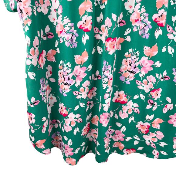 Torrid V-Neck Blouse Tunic Green Pink Floral 5 Spring - Picture 6 of 11